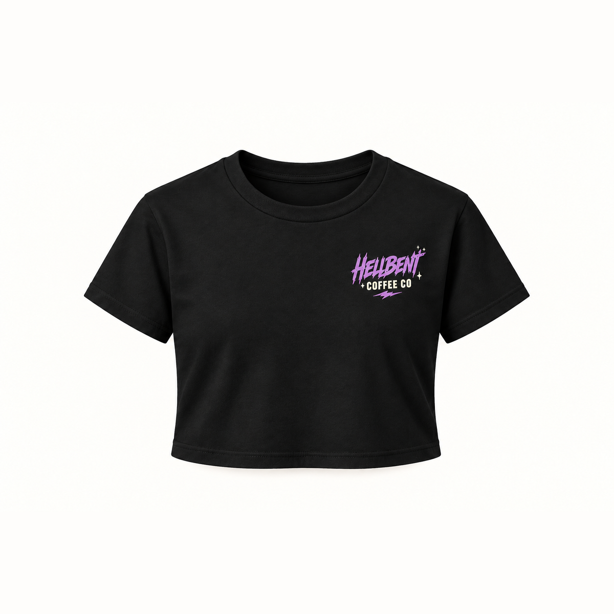 Caffeine & Chaos Crop Tee front logo